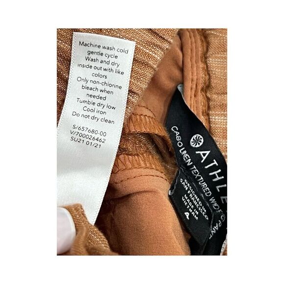 Athleta Women's Wide Leg Linen Pants Size 4 Orange Tan Casual Drawstring - Picture 10 of 11